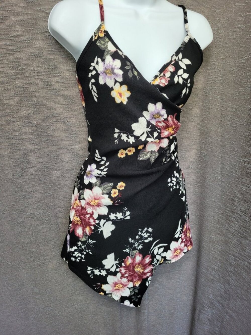 Womens Y2K Babydoll Asymmetric Fairy Grunge Romper Size S Black Floral Artsy - Picture 11 of 14